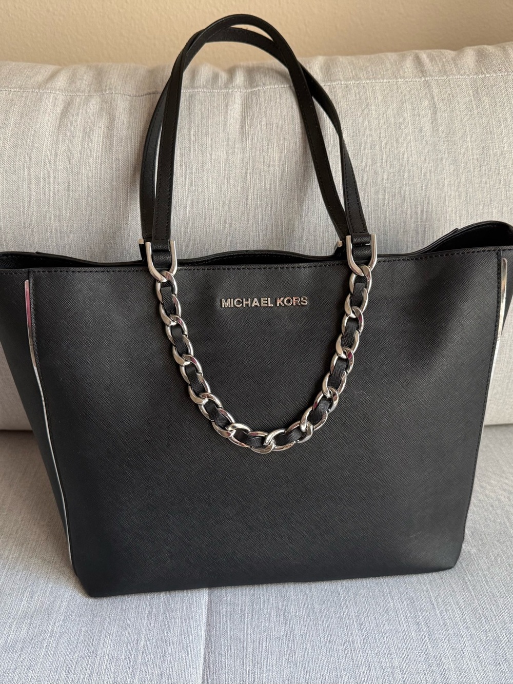 Michael Kors Black Chain-Accent Leather Tote